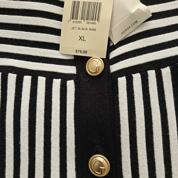 GUESS Black and White Striped Button-Up Top - XL - NWT - Picture 5 of 8